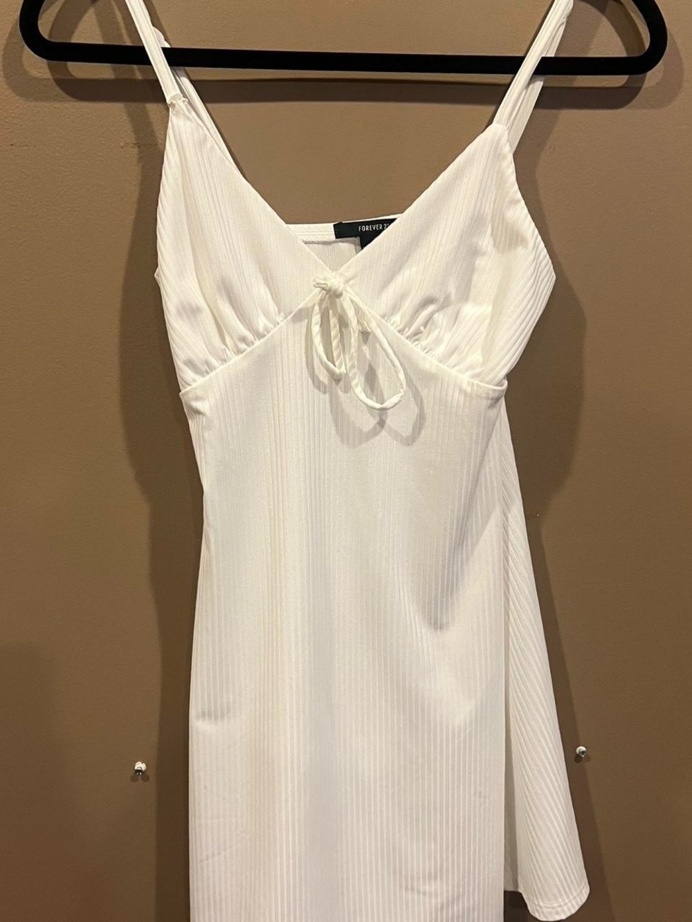 Forever 21 White Ribbed Mini Dress with Tie Front